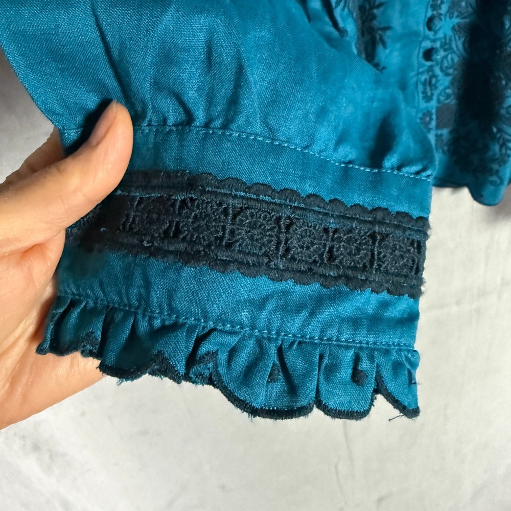 Sundance Top NWT Large Blue Floral Lace Embroidered Eyelet Blouse Whimsygoth - Picture 15 of 16